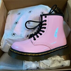 Dr. Martens Glossy Pink Boots with Black Laces